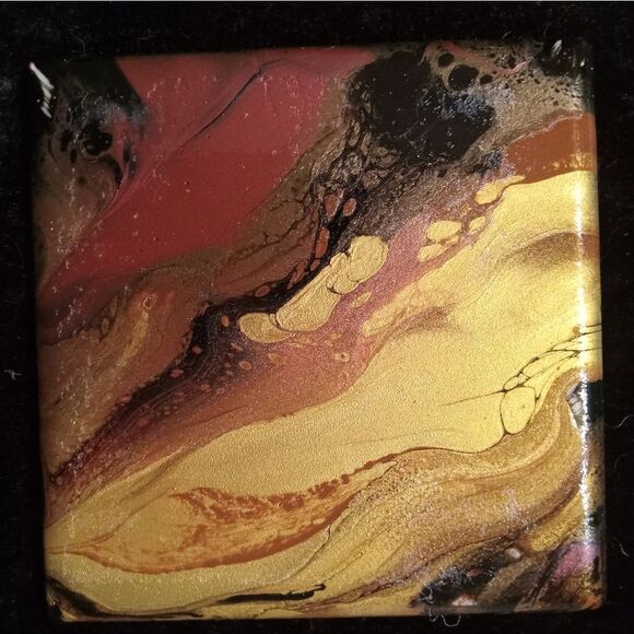 4" x 4" Original Art by Cleveland Paint Flow Artist. Ceramic Coasters Cork Back - Picture 5 of 9